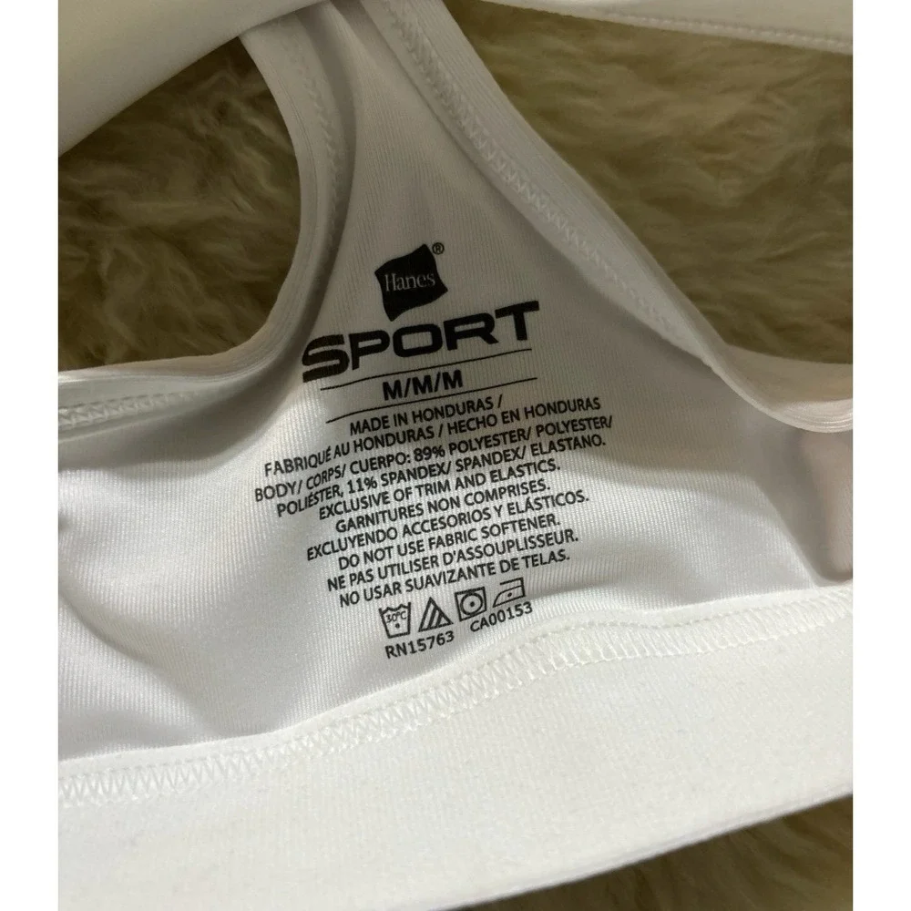 NEW Hanes Sport Active Gear Women's White Low Impact Unpadded Sports Bra, Medium